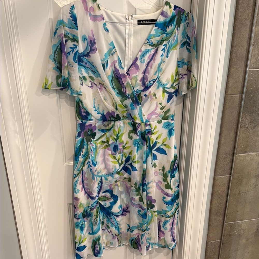 Ralph Lauren Blue and Green Ruched Sundress for Wedding Guest